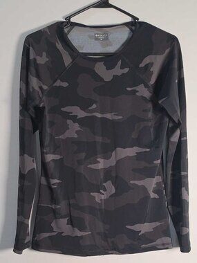 Athleta Womens Medium Dark Camo Long Sleeve Performance Shirt Slim Fit